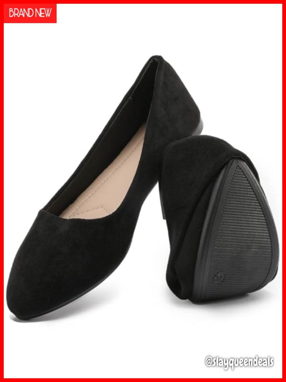 Women's Suede Pointed Toe Ballet Flats Slip-On Comfort Dress Shoes for Work